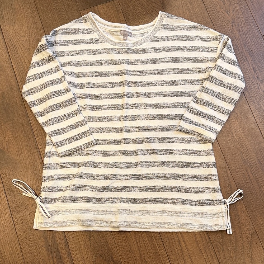 T by Talbots Striped 3/4 Sleeve Top with Side Ties - C14-012